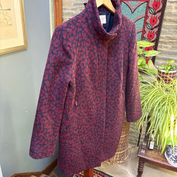 Ann Taylor LOFT Red Leopard Print, Funnel Neck, Navy Blue Coat size M - Picture 5 of 10